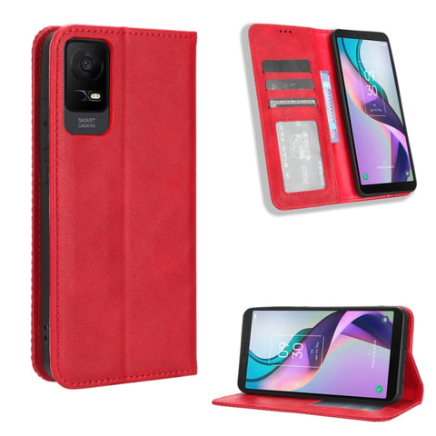 Magnetic Buckle Retro Texture Leather Phone Case, For TCL ION X