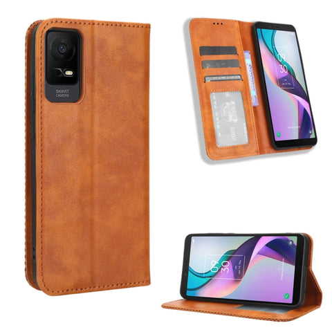 Magnetic Buckle Retro Texture Leather Phone Case, For TCL ION X