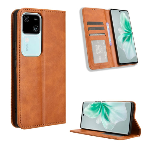 Magnetic Buckle Retro Texture Leather Phone Case, For vivo T3 Pro 5G / iQOO Z9S Pro 5G, For vivo V30e 5G / V40 Lite 5G, For vivo Y58 5G, For vivo S19 Pro 5G / V40 5G, For vivo S19 5G, For vivo Y28 4G, For vivo X100 Ultra 5G, For vivo Y38 5G / Y200i 5G ...