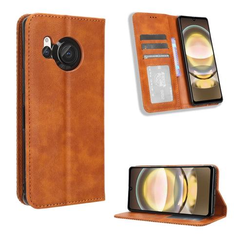 Magnetic Buckle Retro Texture Leather Phone Case, For Sharp Aquos R8, For Sharp Mamorino6