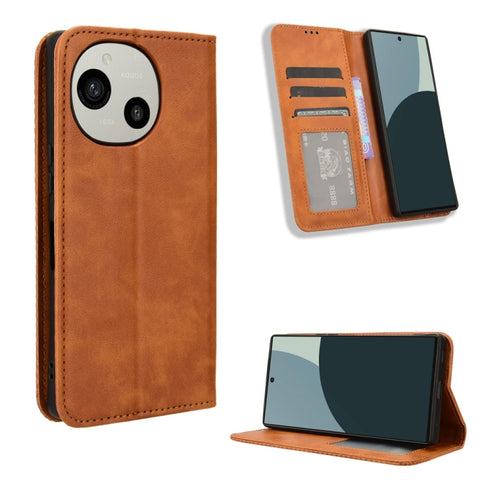 Magnetic Buckle Retro Texture Leather Phone Case, For Sharp Aquos wish6, For Sharp Aquos R11, For Sharp Aquos Sense10, For Sharp Aquos R10, For Sharp Aquos wish5, For Sharp Basio Active3, For Sharp Aquos Sense9, For Sharp Aquos R9 Pro                  ...