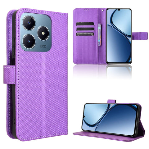 Diamond Texture Leather Phone Case, For Realme 14 Pro 5G, For Realme C75 4G, For Realme GT 7 Pro 5G, For Realme 13+ 5G Global, For Realme 13 Pro 5G / 13 Pro+ 5G, For Realme GT 6 / GT 6T / GT Neo6, For Realme C63 4G / C61 4G / Narzo N63 4G              ...