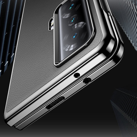 Electroplating Plain Leather Folding Phone Case, For Honor Magic V, For Honor Magic Vs