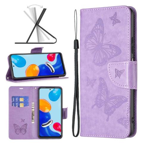 Two Butterflies Embossing Leather Phone Case, For Xiaomi Poco F5 5G / Redmi Note 12 Turbo, For Xiaomi Redmi Note 12S 4G / Note 11, For Xiaomi Civi 3 5G