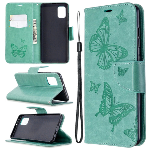 Two Butterflies Embossing Pattern Horizontal Flip Leather Case with Holder & Card Slot & Wallet & Lanyard, For LG K61, For Nokia 1.3, For Samsung Galaxy A31