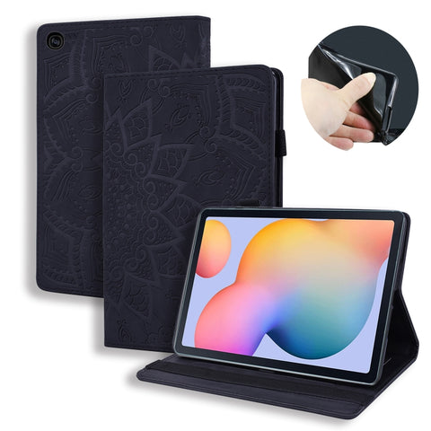 Calf Pattern Double Folding Design Embossed Leather Case with  Holder & Card Slots & Pen Slot &   Elastic Band, For Samsung Galaxy Tab S6 Lite