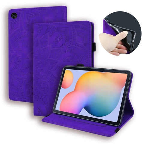 Calf Pattern Double Folding Design Embossed Leather Case with  Holder & Card Slots & Pen Slot &   Elastic Band, For Samsung Galaxy Tab S6 Lite
