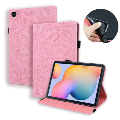 Calf Pattern Double Folding Design Embossed Leather Case with  Holder & Card Slots & Pen Slot &   Elastic Band, For Samsung Galaxy Tab S6 Lite