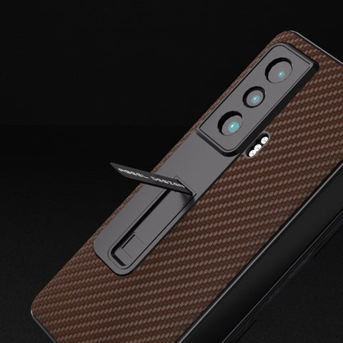 Carbon Fiber Texture Integrated Protective Phone Case with Holder, For Honor Magic Vs