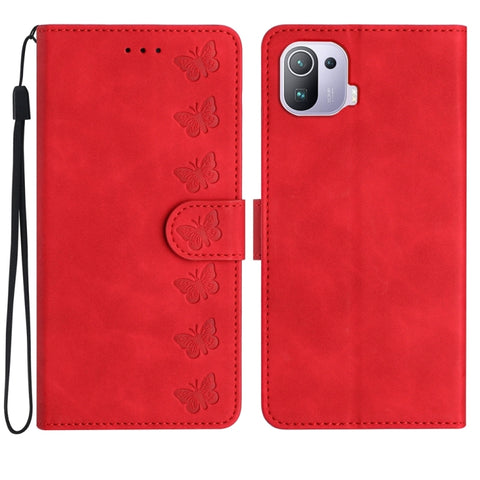 Seven Butterflies Embossed Leather Phone Case, For Xiaomi 11T / 11T Pro, For Xiaomi Redmi 10, For Xiaomi Mi 11 Ultra, For Xiaomi Mi 11 Pro, For Xiaomi Redmi Note 10 5G, For Xiaomi Redmi Note 10 4G, For Xiaomi Redmi Note 10 Pro, For Xiaomi Redmi K40