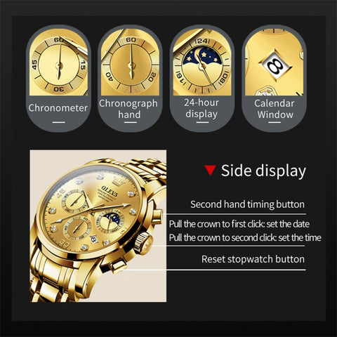 OLEVS 2889 Men Multifunctional Luminous Waterproof Quartz Watch