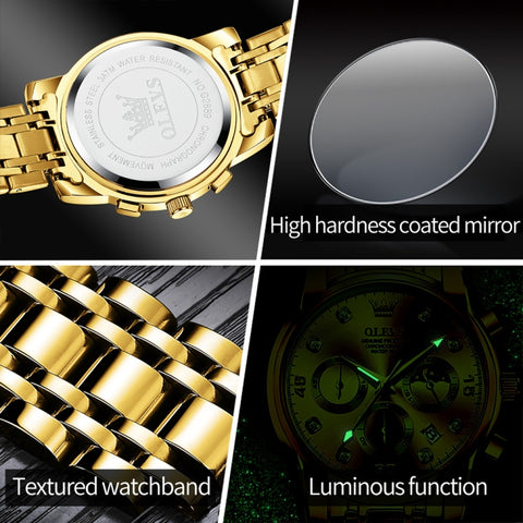 OLEVS 2889 Men Multifunctional Luminous Waterproof Quartz Watch