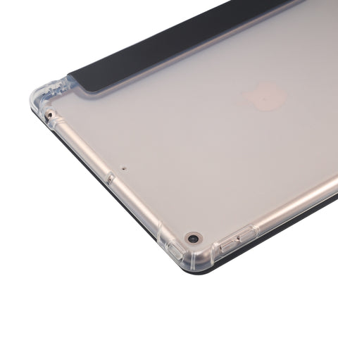 3-folding Electric Pressed Skin Texture Horizontal Flip Shockproof Transparent TPU + PU Leather Case with Holder & Pen Slot & Sleep / Wake-up Function, For iPad 10.2 2021 / 2020 / 2019