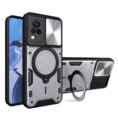 CD Texture Sliding Camshield Magnetic Holder Phone Case, For vivo V25 5G Global, For vivo Y16, For vivo V23e 4G / 5G Global, For vivo V23 5G / S12 5G, For vivo Y51 2020 / Y31, For vivo V21, For vivo Y35 4G