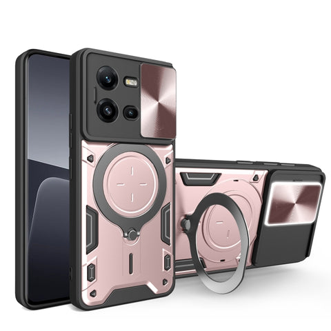 CD Texture Sliding Camshield Magnetic Holder Phone Case, For vivo V25 5G Global, For vivo Y16, For vivo V23e 4G / 5G Global, For vivo V23 5G / S12 5G, For vivo Y51 2020 / Y31, For vivo V21, For vivo Y35 4G