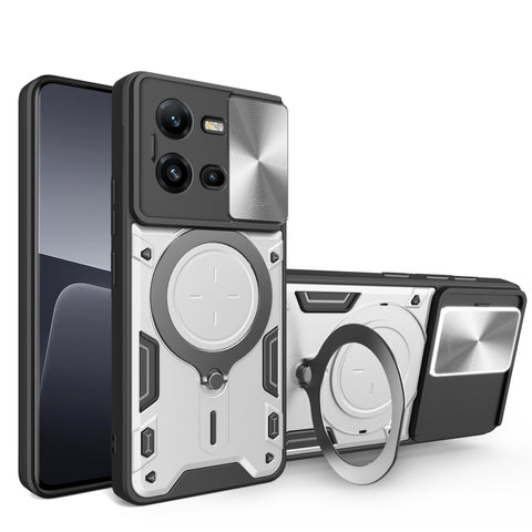 CD Texture Sliding Camshield Magnetic Holder Phone Case, For vivo V25 5G Global, For vivo Y16, For vivo V23e 4G / 5G Global, For vivo V23 5G / S12 5G, For vivo Y51 2020 / Y31, For vivo V21, For vivo Y35 4G