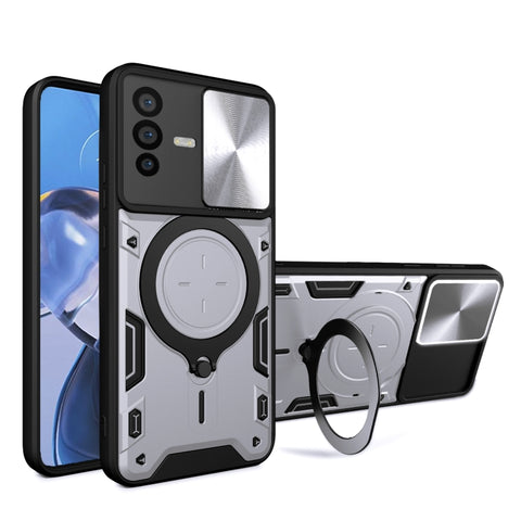 CD Texture Sliding Camshield Magnetic Holder Phone Case, For vivo V25 5G Global, For vivo Y16, For vivo V23e 4G / 5G Global, For vivo V23 5G / S12 5G, For vivo Y51 2020 / Y31, For vivo V21, For vivo Y35 4G