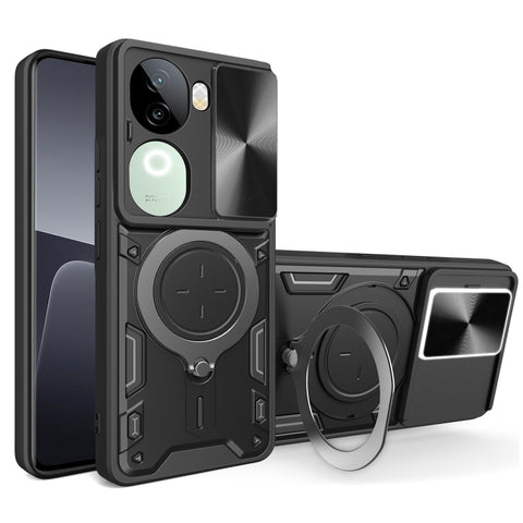 CD Texture Sliding Camshield Magnetic Holder Phone Case, For vivo V30e 5G Global, For vivo Y300 Pro, For vivo iQOO Z9s 5G, For vivo Y28 4G, For vivo Y03 / Y18 / Y18e 4G, For vivo V29e / Y200 5G, For vivo Y36 4G / 5G, For vivo S16 / S16 Pro / V27 5G
