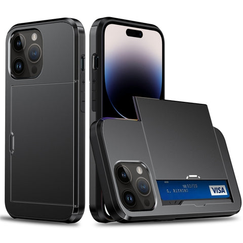 Shockproof Armor Phone Case with Slide Card Slot, For iPhone 15 Pro Max, For iPhone 15 Pro, For iPhone 15 Plus, For iPhone 15
