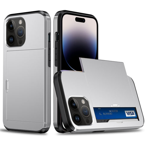 Shockproof Armor Phone Case with Slide Card Slot, For iPhone 15 Pro Max, For iPhone 15 Pro, For iPhone 15 Plus, For iPhone 15