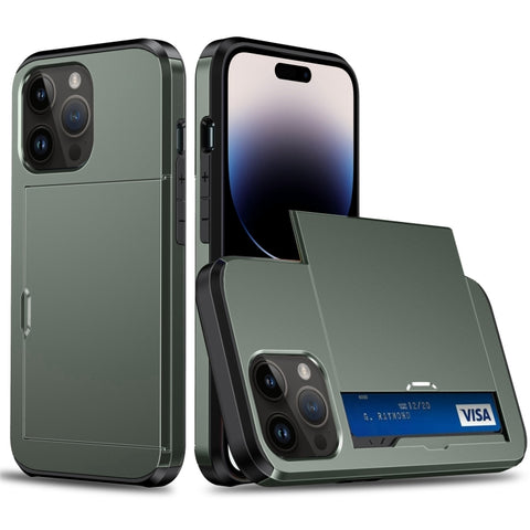 Shockproof Armor Phone Case with Slide Card Slot, For iPhone 15 Pro Max, For iPhone 15 Pro, For iPhone 15 Plus, For iPhone 15