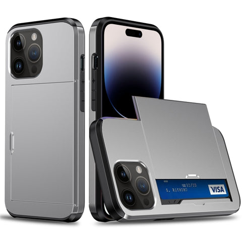 Shockproof Armor Phone Case with Slide Card Slot, For iPhone 15 Pro Max, For iPhone 15 Pro, For iPhone 15 Plus, For iPhone 15