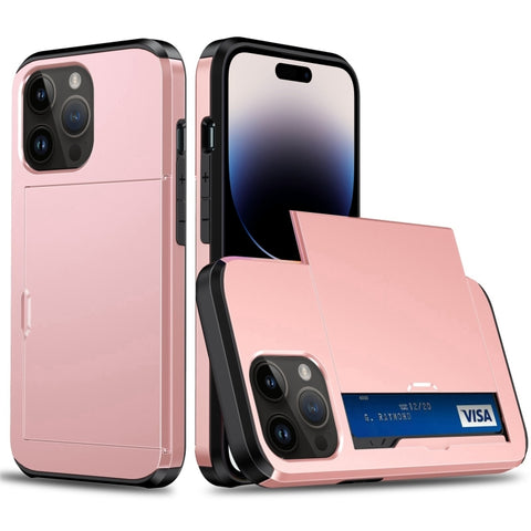 Shockproof Armor Phone Case with Slide Card Slot, For iPhone 15 Pro Max, For iPhone 15 Pro, For iPhone 15 Plus, For iPhone 15