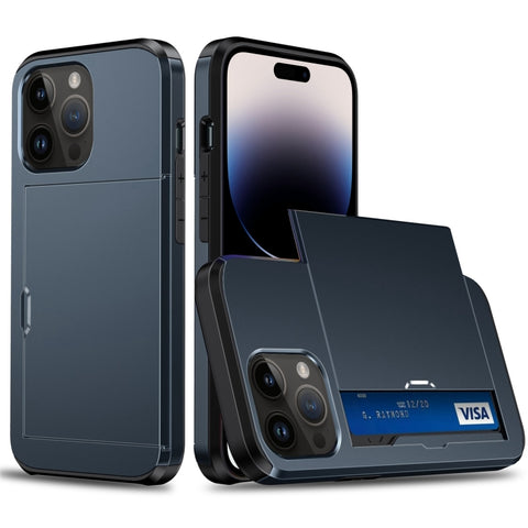 Shockproof Armor Phone Case with Slide Card Slot, For iPhone 15 Pro Max, For iPhone 15 Pro, For iPhone 15 Plus, For iPhone 15