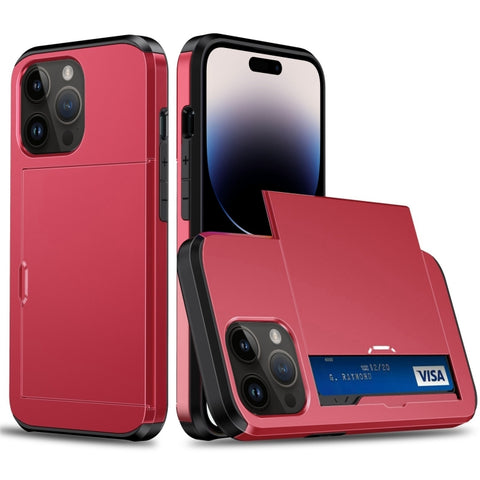 Shockproof Armor Phone Case with Slide Card Slot, For iPhone 15 Pro Max, For iPhone 15 Pro, For iPhone 15 Plus, For iPhone 15
