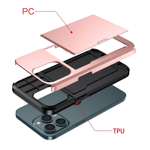 Shockproof Armor Phone Case with Slide Card Slot, For iPhone 15 Pro Max, For iPhone 15 Pro, For iPhone 15 Plus, For iPhone 15