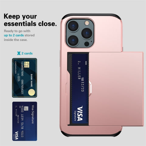 Shockproof Armor Phone Case with Slide Card Slot, For iPhone 15 Pro Max, For iPhone 15 Pro, For iPhone 15 Plus, For iPhone 15