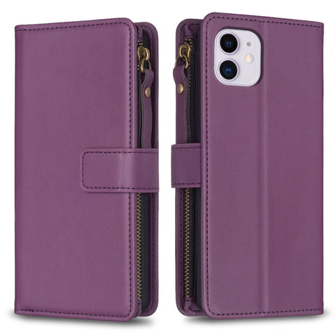 9 Card Slots Zipper Wallet Leather Flip Phone Case, For iPhone 12 Pro Max, For iPhone 11 Pro Max, For iPhone 11, For iPhone 11 Pro, For iPhone XS / X, For iPhone XR, For iPhone XS Max, For iPhone 8 Plus / 7 Plus