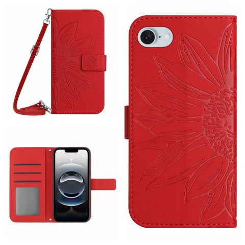 Skin Feel Sun Flower Embossed Flip Leather Phone Case with Lanyard, For iPhone 18 Pro / 17 Pro, For iPhone 18 Pro Max / 17 Pro Max, For iPhone 17e / 16e, For iPhone 17