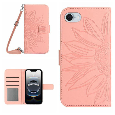 Skin Feel Sun Flower Embossed Flip Leather Phone Case with Lanyard, For iPhone 18 Pro / 17 Pro, For iPhone 18 Pro Max / 17 Pro Max, For iPhone 17e / 16e, For iPhone 17
