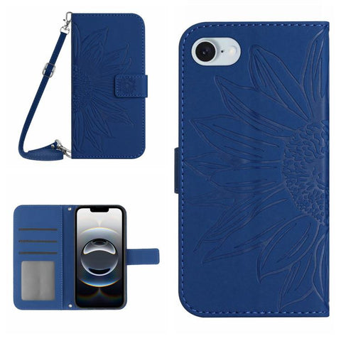 Skin Feel Sun Flower Embossed Flip Leather Phone Case with Lanyard, For iPhone 18 Pro / 17 Pro, For iPhone 18 Pro Max / 17 Pro Max, For iPhone 17e / 16e, For iPhone 17