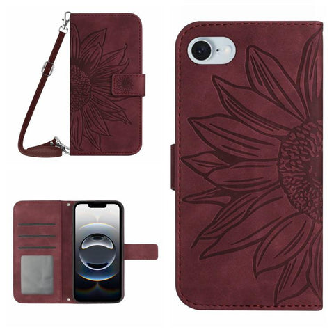 Skin Feel Sun Flower Embossed Flip Leather Phone Case with Lanyard, For iPhone 18 Pro / 17 Pro, For iPhone 18 Pro Max / 17 Pro Max, For iPhone 17e / 16e, For iPhone 17