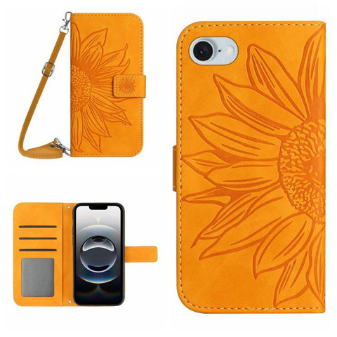 Skin Feel Sun Flower Embossed Flip Leather Phone Case with Lanyard, For iPhone 18 Pro / 17 Pro, For iPhone 18 Pro Max / 17 Pro Max, For iPhone 17e / 16e, For iPhone 17