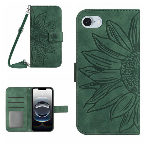 Skin Feel Sun Flower Embossed Flip Leather Phone Case with Lanyard, For iPhone 18 Pro / 17 Pro, For iPhone 18 Pro Max / 17 Pro Max, For iPhone 17e / 16e, For iPhone 17