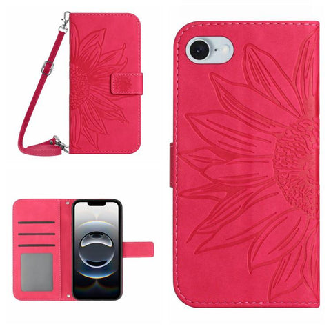 Skin Feel Sun Flower Embossed Flip Leather Phone Case with Lanyard, For iPhone 18 Pro / 17 Pro, For iPhone 18 Pro Max / 17 Pro Max, For iPhone 17e / 16e, For iPhone 17