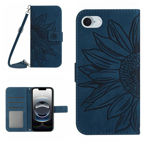 Skin Feel Sun Flower Embossed Flip Leather Phone Case with Lanyard, For iPhone 18 Pro / 17 Pro, For iPhone 18 Pro Max / 17 Pro Max, For iPhone 17e / 16e, For iPhone 17