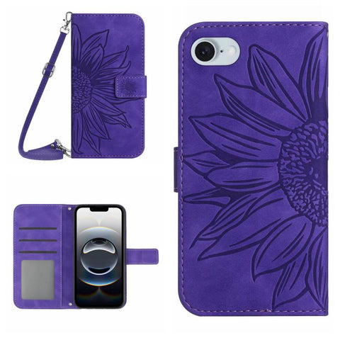 Skin Feel Sun Flower Embossed Flip Leather Phone Case with Lanyard, For iPhone 18 Pro / 17 Pro, For iPhone 18 Pro Max / 17 Pro Max, For iPhone 17e / 16e, For iPhone 17