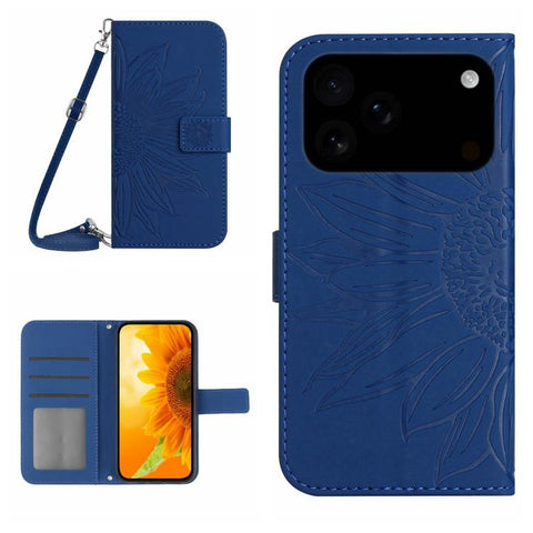 Skin Feel Sun Flower Embossed Flip Leather Phone Case with Lanyard, For iPhone 18 Pro / 17 Pro, For iPhone 18 Pro Max / 17 Pro Max, For iPhone 17e / 16e, For iPhone 17