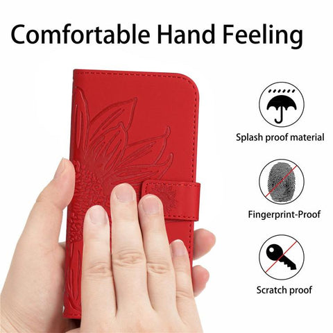 Skin Feel Sun Flower Embossed Flip Leather Phone Case with Lanyard, For iPhone 18 Pro / 17 Pro, For iPhone 18 Pro Max / 17 Pro Max, For iPhone 17e / 16e, For iPhone 17