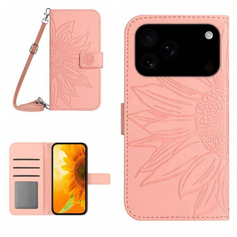 Skin Feel Sun Flower Embossed Flip Leather Phone Case with Lanyard, For iPhone 18 Pro / 17 Pro, For iPhone 18 Pro Max / 17 Pro Max, For iPhone 17e / 16e, For iPhone 17