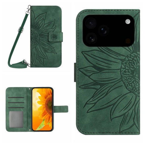 Skin Feel Sun Flower Embossed Flip Leather Phone Case with Lanyard, For iPhone 18 Pro / 17 Pro, For iPhone 18 Pro Max / 17 Pro Max, For iPhone 17e / 16e, For iPhone 17