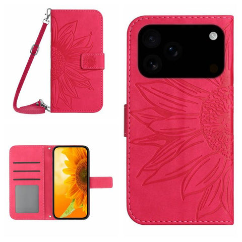 Skin Feel Sun Flower Embossed Flip Leather Phone Case with Lanyard, For iPhone 18 Pro / 17 Pro, For iPhone 18 Pro Max / 17 Pro Max, For iPhone 17e / 16e, For iPhone 17