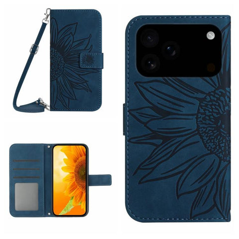 Skin Feel Sun Flower Embossed Flip Leather Phone Case with Lanyard, For iPhone 18 Pro / 17 Pro, For iPhone 18 Pro Max / 17 Pro Max, For iPhone 17e / 16e, For iPhone 17