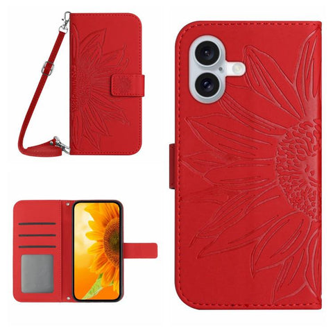Skin Feel Sun Flower Embossed Flip Leather Phone Case with Lanyard, For iPhone 18 Pro / 17 Pro, For iPhone 18 Pro Max / 17 Pro Max, For iPhone 17e / 16e, For iPhone 17