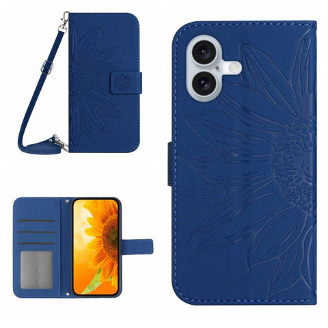 Skin Feel Sun Flower Embossed Flip Leather Phone Case with Lanyard, For iPhone 18 Pro / 17 Pro, For iPhone 18 Pro Max / 17 Pro Max, For iPhone 17e / 16e, For iPhone 17