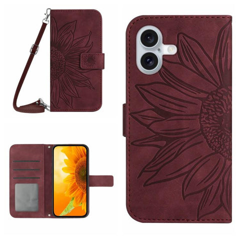 Skin Feel Sun Flower Embossed Flip Leather Phone Case with Lanyard, For iPhone 18 Pro / 17 Pro, For iPhone 18 Pro Max / 17 Pro Max, For iPhone 17e / 16e, For iPhone 17